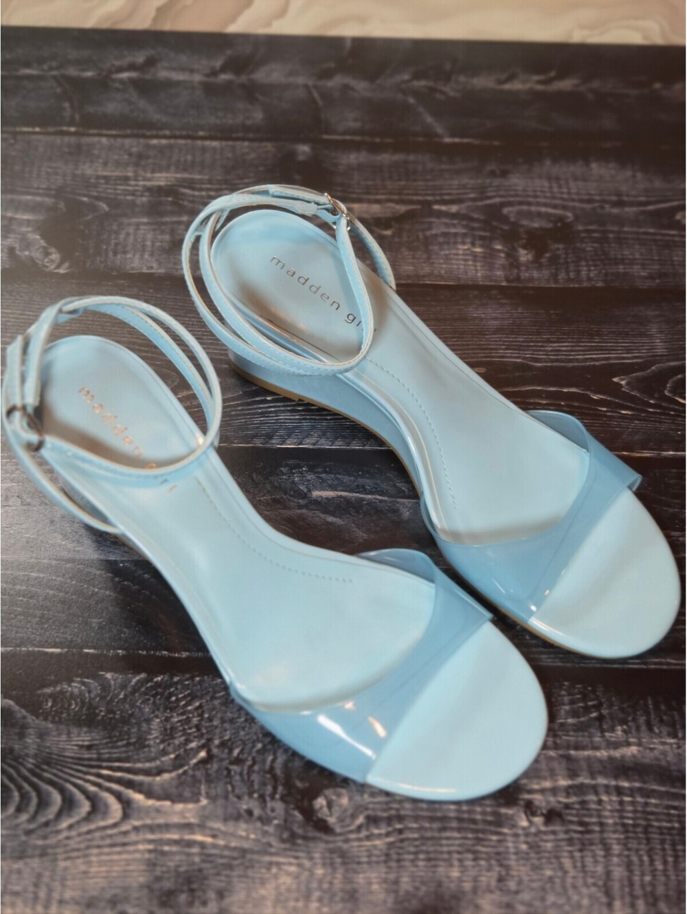 Madden Girl Laineyy-L Light Blue Block Heel Ankle Strap Sandals Women’s 8